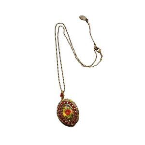 Rare Signed Michael Negrin Rhinestone Flower Locket Necklace (A2850)